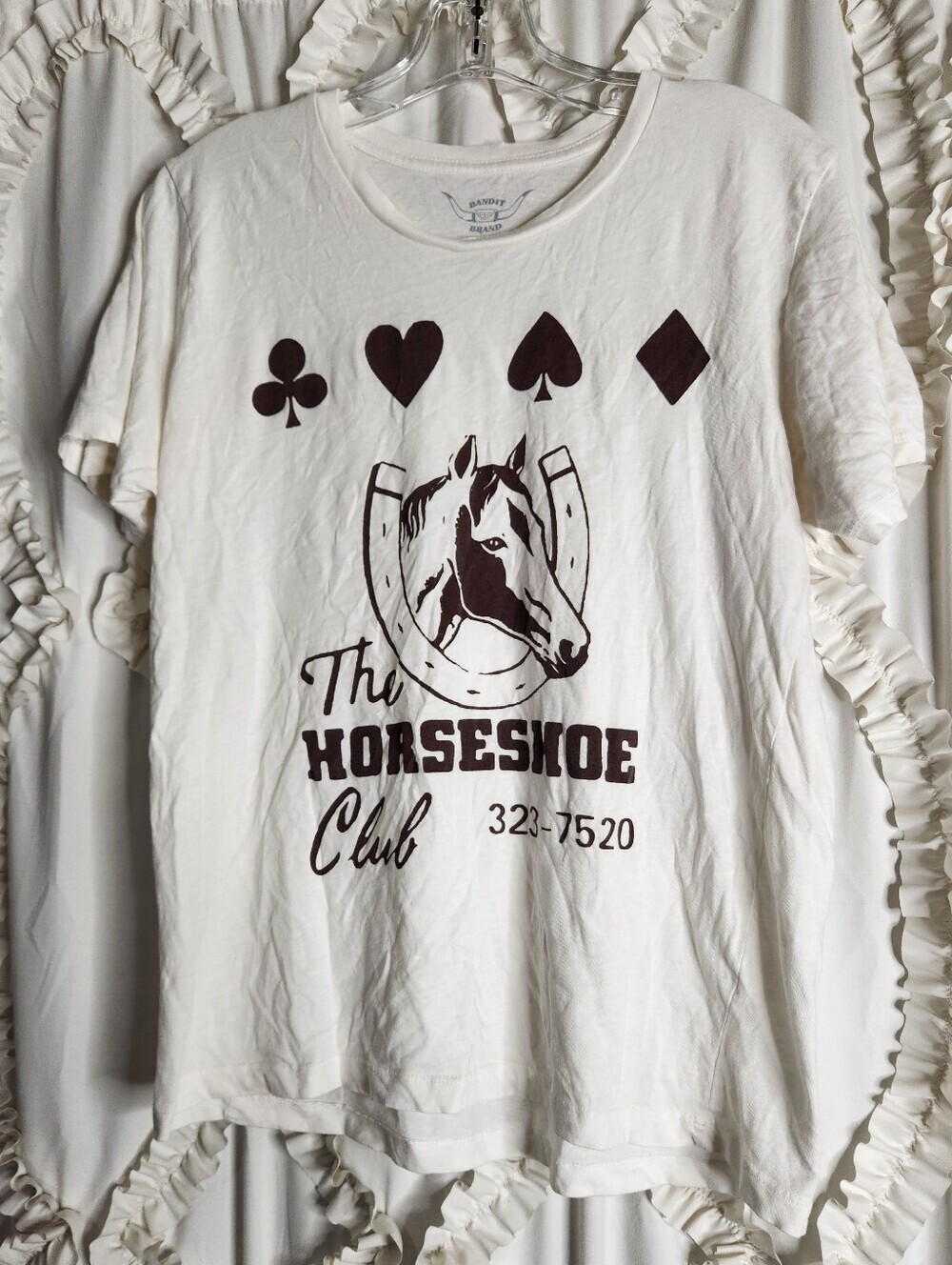 Bandit Brand Western Horseshoe Club White Tee Sz Large